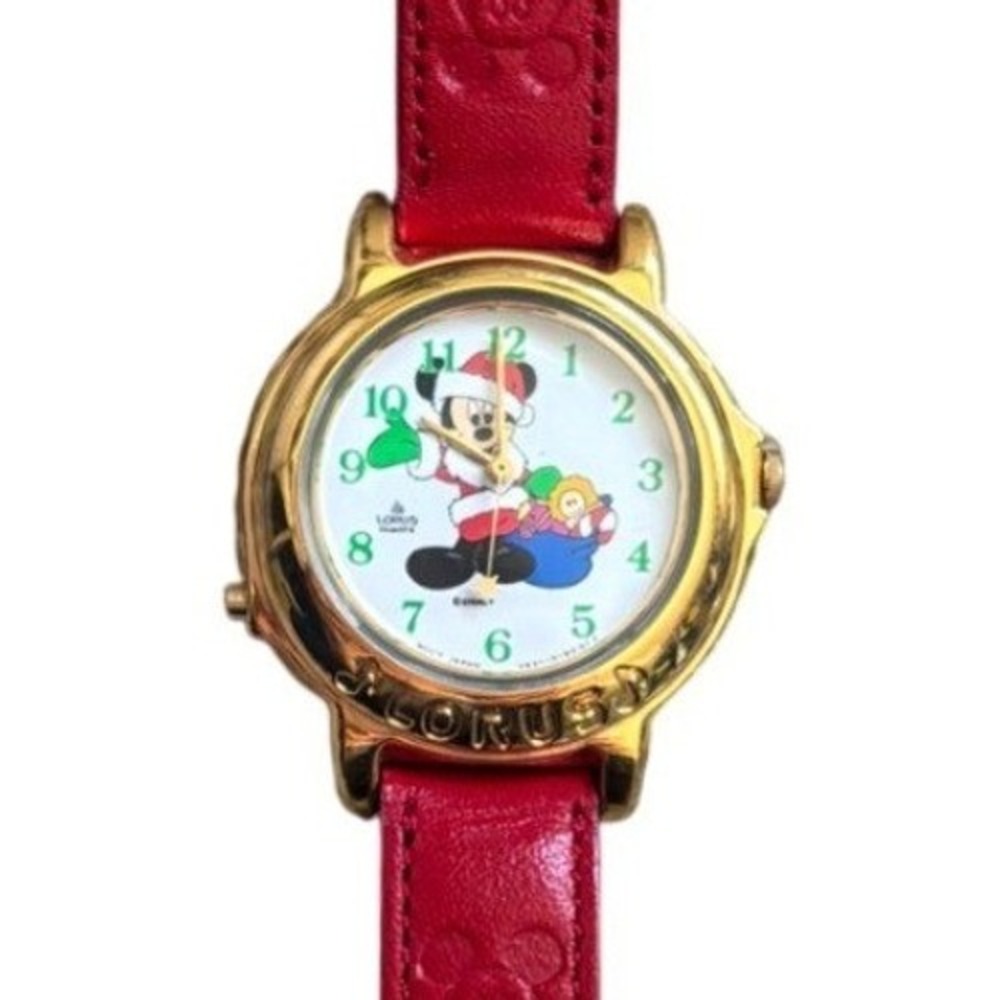 Vintage Disney Lorus Musical Watch Mickey Mouse Christmas Red Strap Works